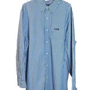Chaps Blue and White Striped Button-Down long sleeve Shirt XXL